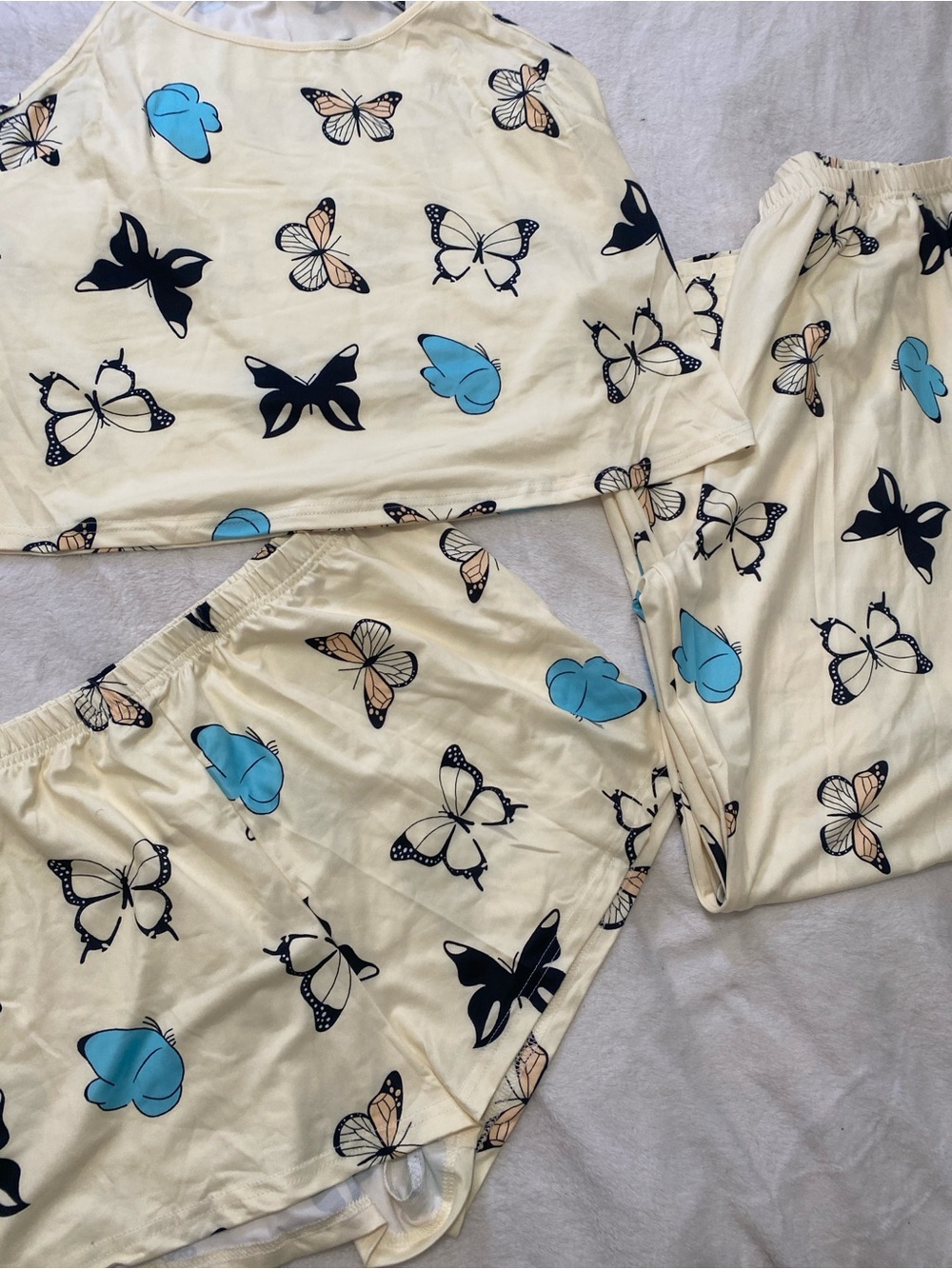 No Boundaries Cream Butterfly Pajama Set with Blue & Black Accents
